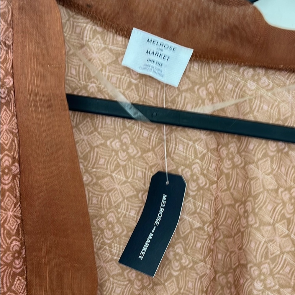 Melrose & Market Brown Sheer Women's Tie Front Top - Picture 2 of 6